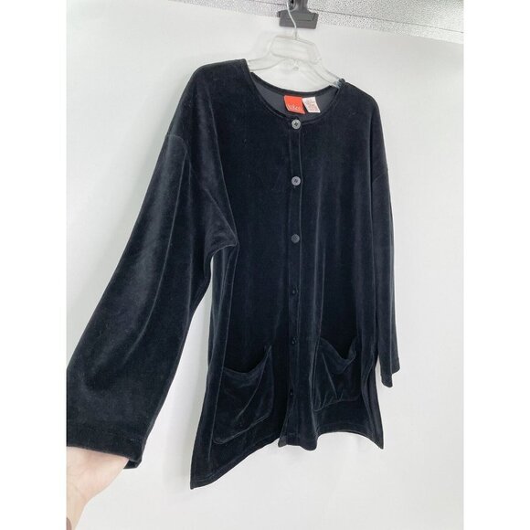 Liz & Me Women’s Vintage Velour Black Button Up Cardigan With Pockets Size Small - Picture 3 of 9